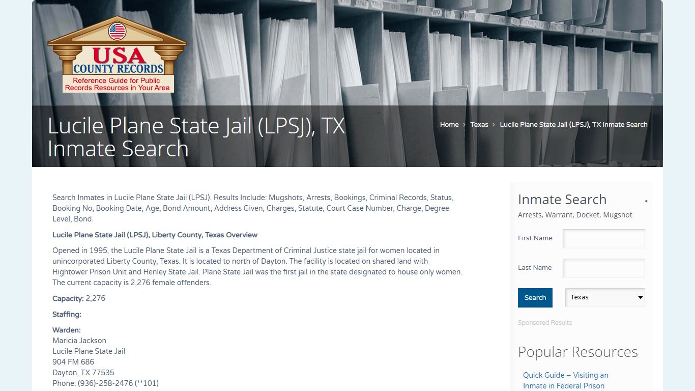 Lucile Plane State Jail (LPSJ), TX Inmate Search | Name Search